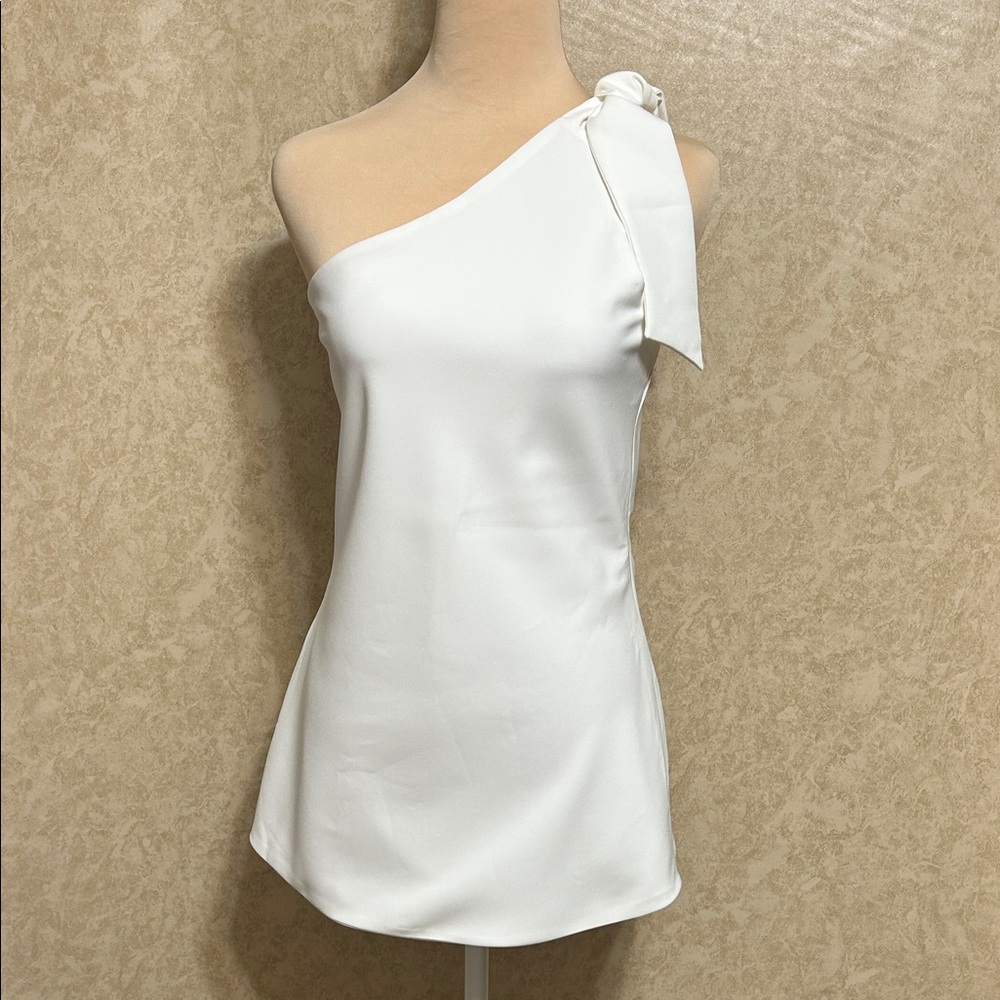 Locker Room White One-Shoulder w/Tie Bow Sleek Top Size S